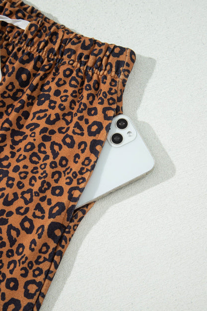 Brown Leopard Print Long Sleeve Top Relaxed Pant Set