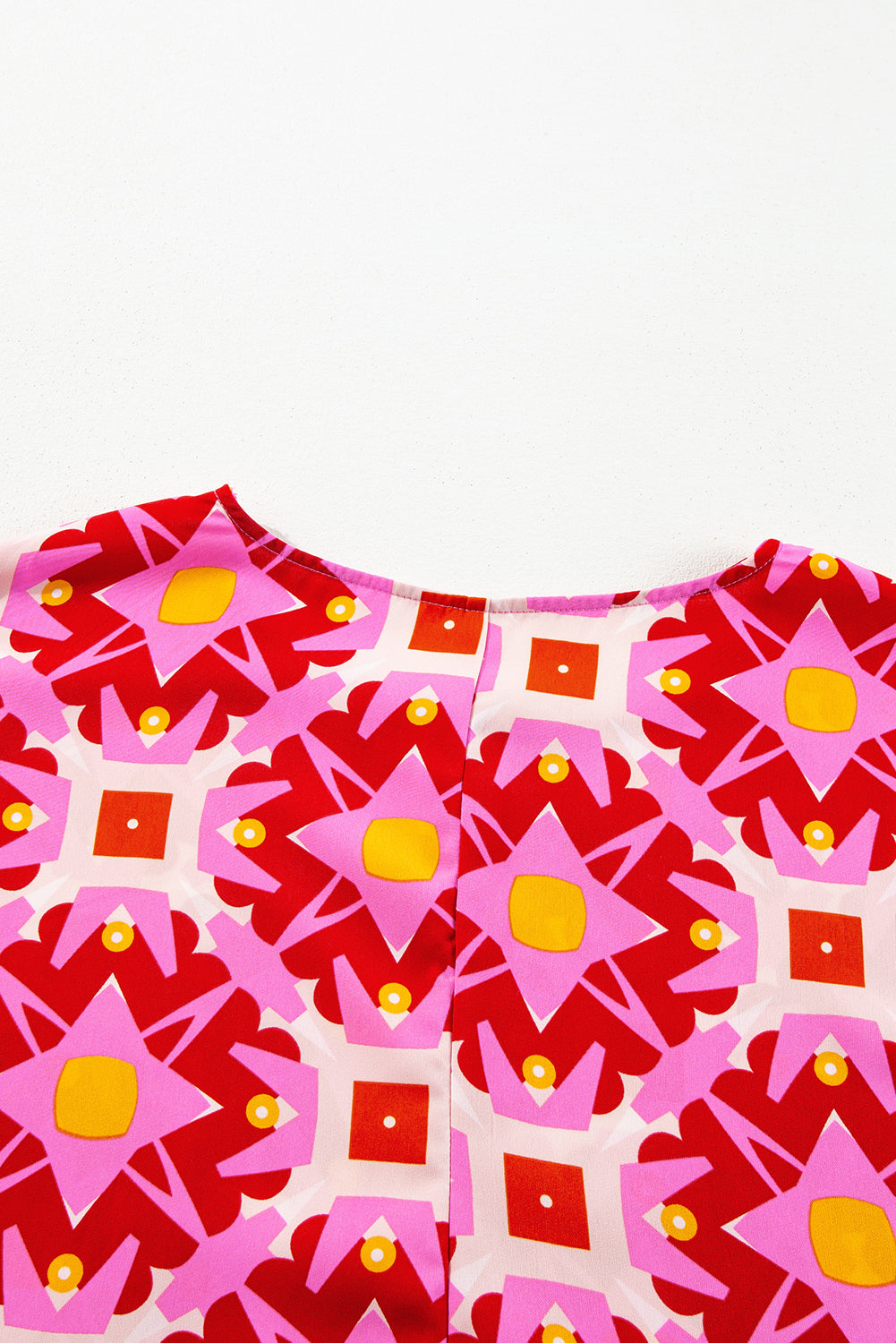 Chemisier ample à manches 3/4 et imprimé géométrique rose fraise