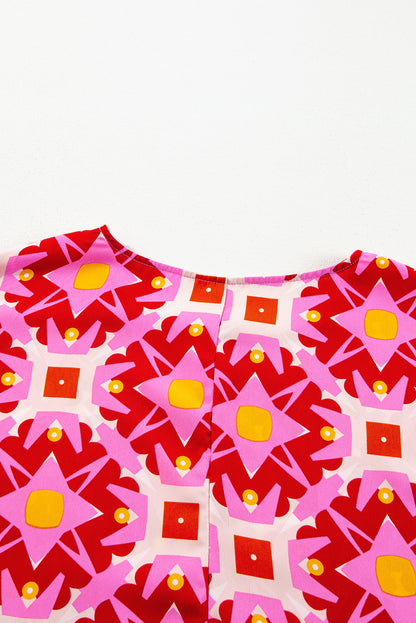 Chemisier ample à manches 3/4 et imprimé géométrique rose fraise