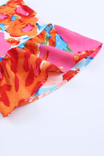 Abstract Print V Neck Flutter Sleeve Blouse