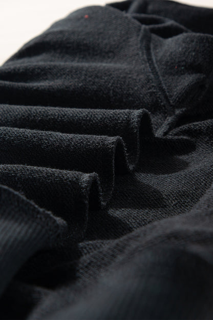 Black Plain Drop Shoulder Crewneck Pullover Sweatshirt