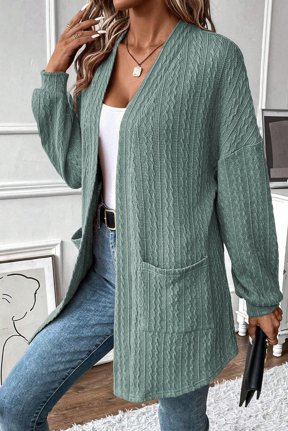 Cardigan ouvert sur le devant en tricot texturé Canton avec poches latérales