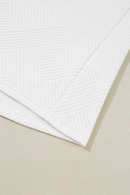 White Abstract Print Tiered Ruffled Sleeve Textured Knit Top