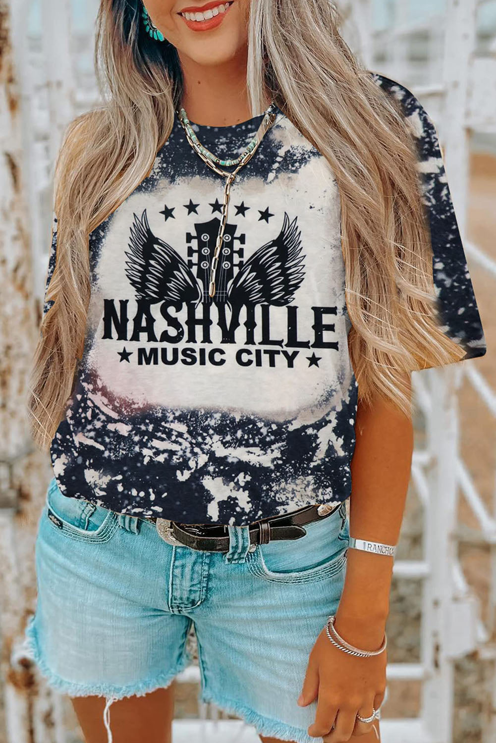 Haut à manches courtes multicolore à imprimé léopard et lettres LIGHT