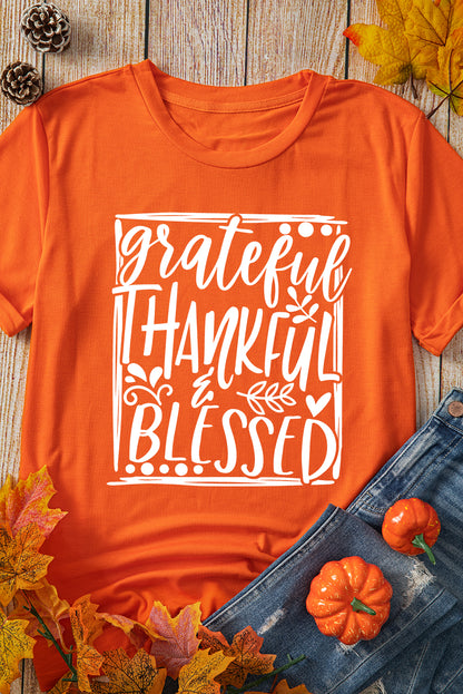 T-shirt orange imprimé « Grateful Thankful Blessed » pour Thanksgiving
