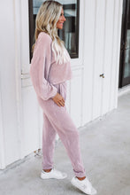 Apricot Powder Ribbed Two Piece Pullover and Joggers Lounge Set