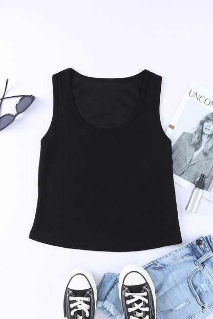 Plain Waffle Knit U Neck Tank Top