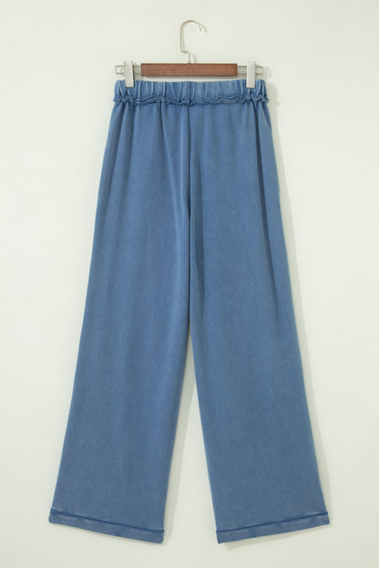 Ashleigh Blue 100% Cotton Mineral Wash Drawstring Retro High Waist Wide Leg Western Pants