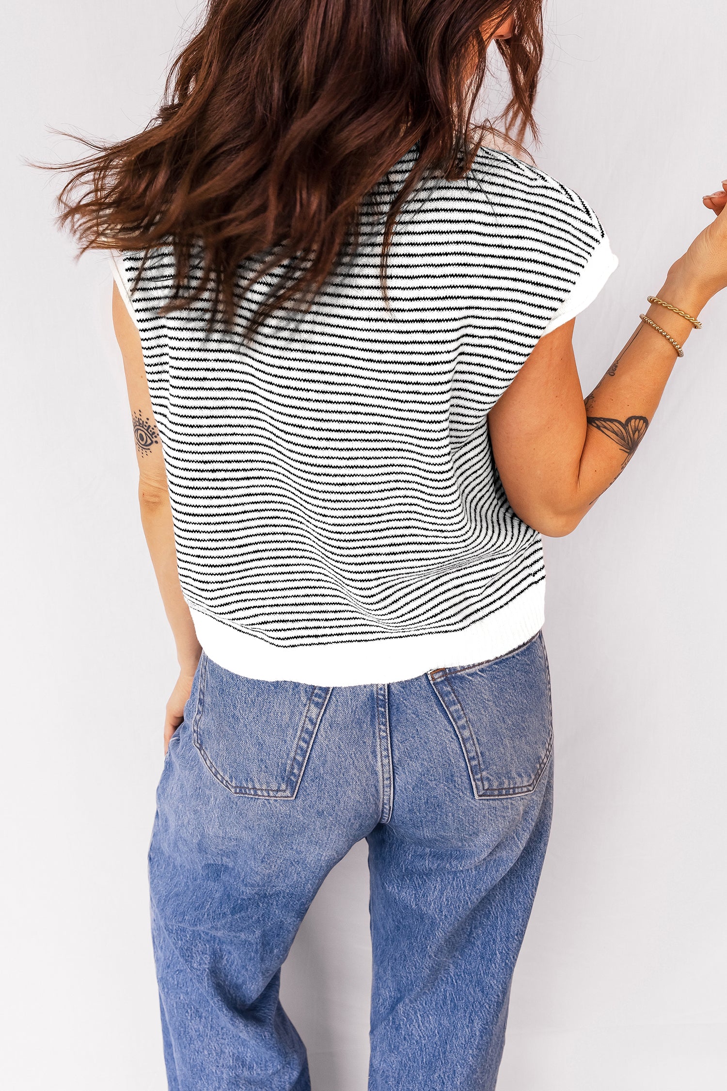 Black Stripe Contrast Trim Cap Sleeve Button Down Casual Cardigan