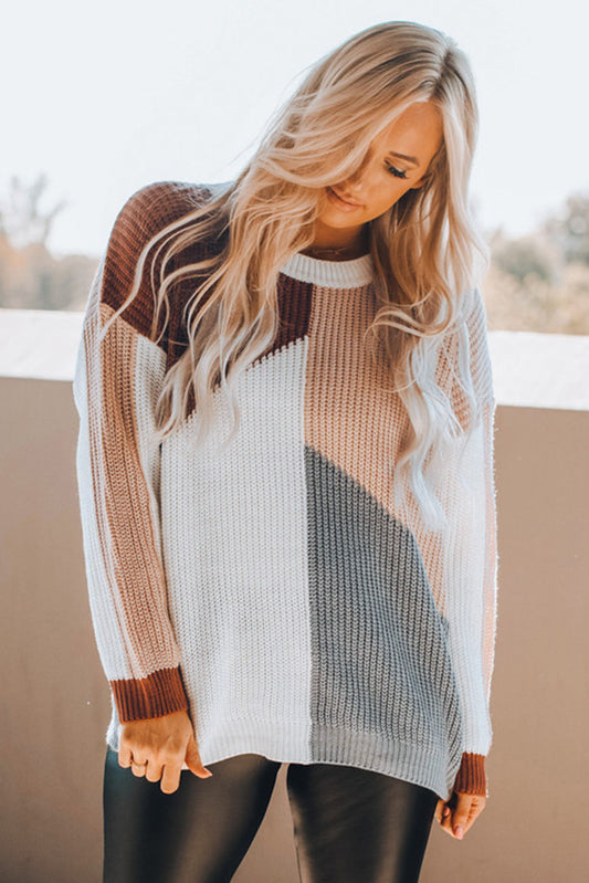 Suéter de punto con bloques de color y corte holgado multicolor 