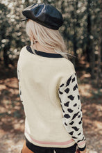 Leopard Sleeves Contrast Neckline Drop Shoulder Sweater
