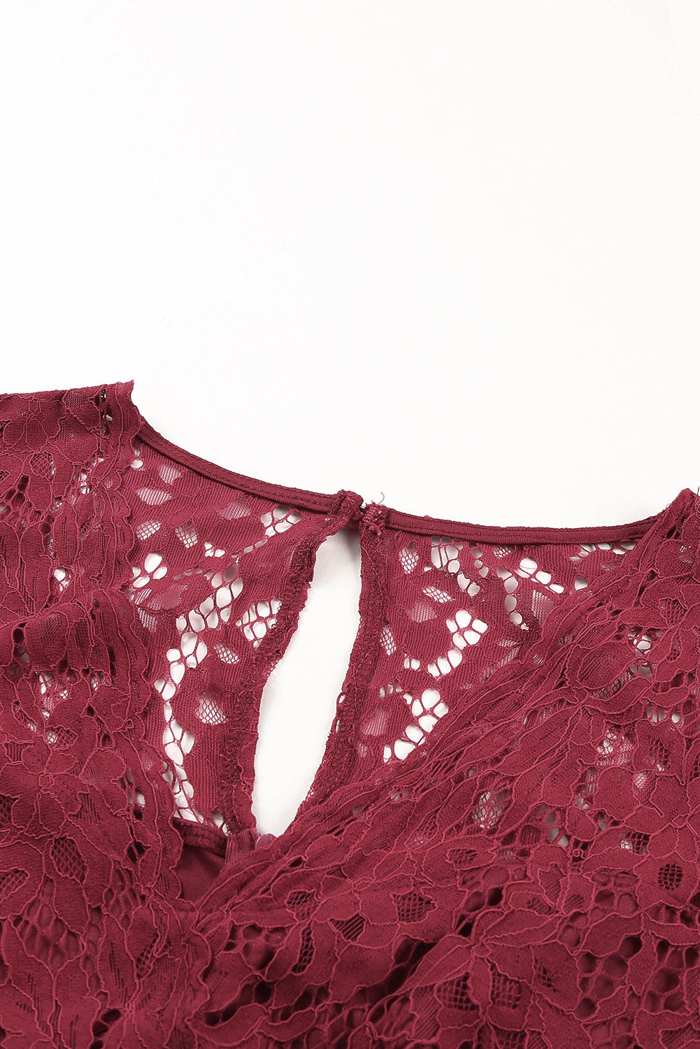 Lace Scalloped V Neck 3/4 Sleeves Pleated Tulle Plus Maxi Dress