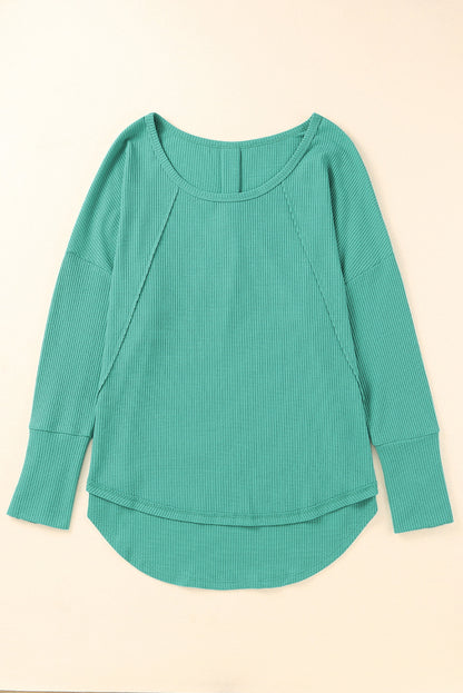 Waffle Knit Splicing Buttons Long Sleeve Top