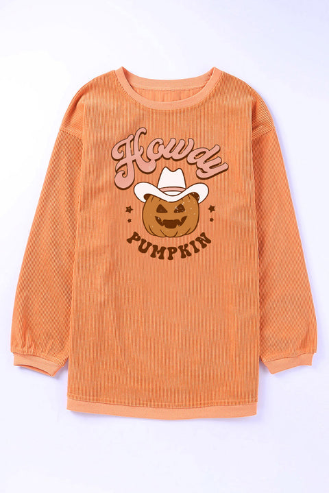 Orange Howdy Pumpkin Halloween Graphic Corded Sweatshirt