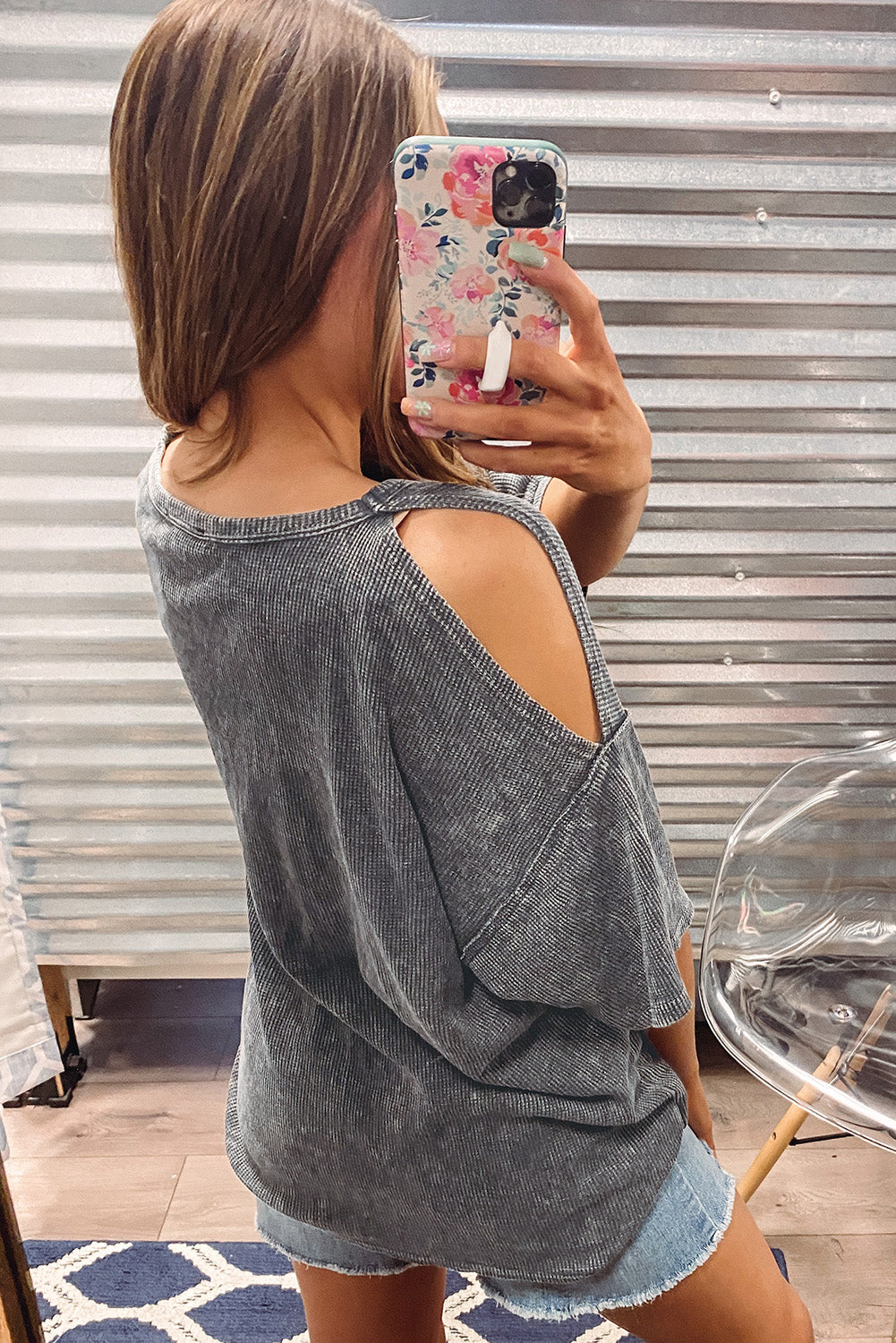 Haut ample texturé vintage à épaules dénudées 