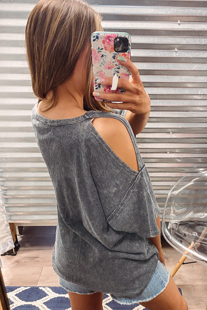 Haut ample texturé vintage à épaules dénudées 