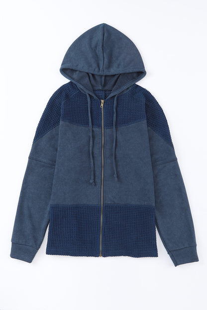 Khaki Waffle Patchwork Vintage Washed Hooded Jacket