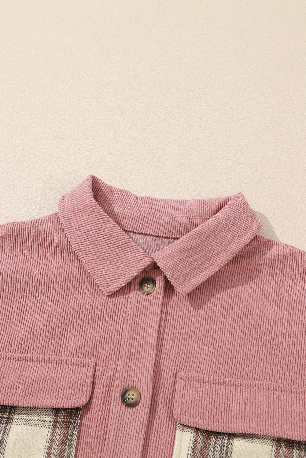 Veste-chemise patchwork à carreaux et cordons avec poches à rabat 