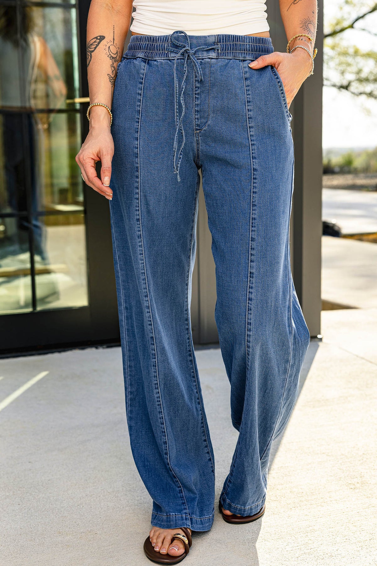 Ashleigh Blue Drawstring Waist Wide Leg Jeans