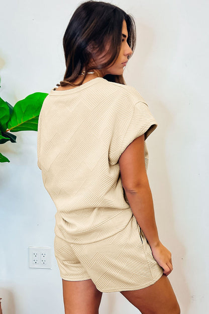 Negro - Conjunto de 2 piezas de pantalones cortos con cordón y textura lisa