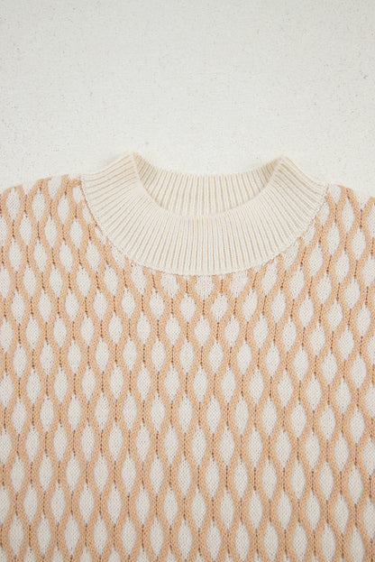 Smoke Gray Rhombus Textured Knit Mock Neck Sweater