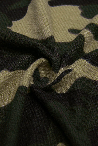 Cardigan long à imprimé camouflage vert