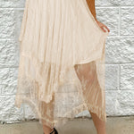 Apricot Lace Cascading Tiered High Waist Maxi Skirt