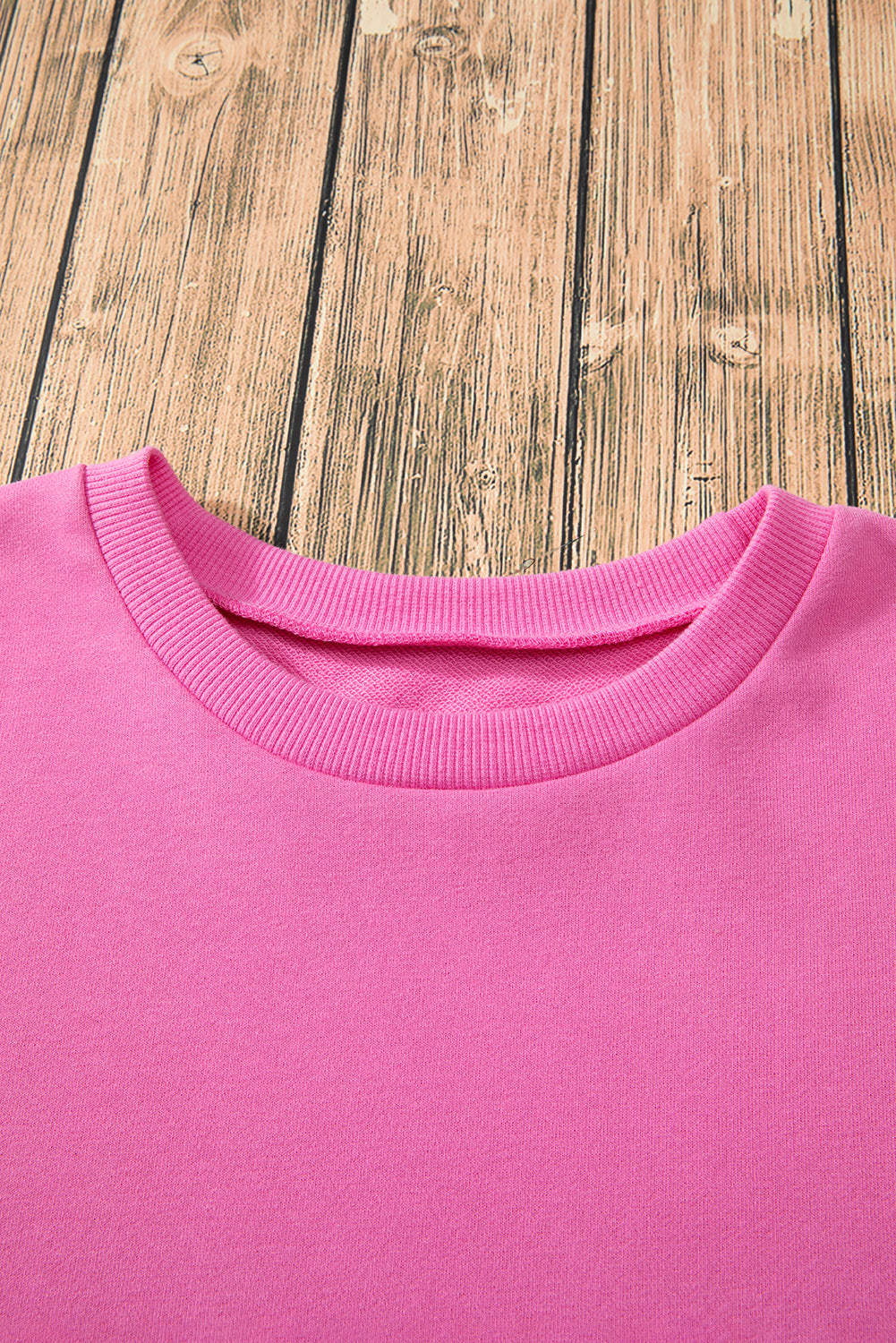 Sweat-shirt uni Bonbon à col rond et ourlet haut-bas