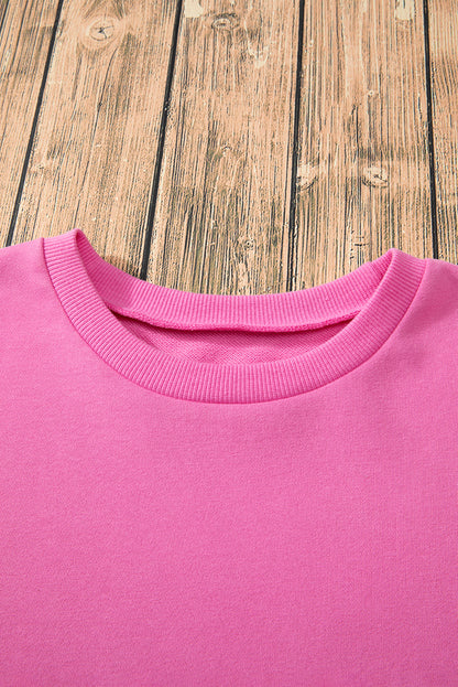 Sweat-shirt uni Bonbon à col rond et ourlet haut-bas