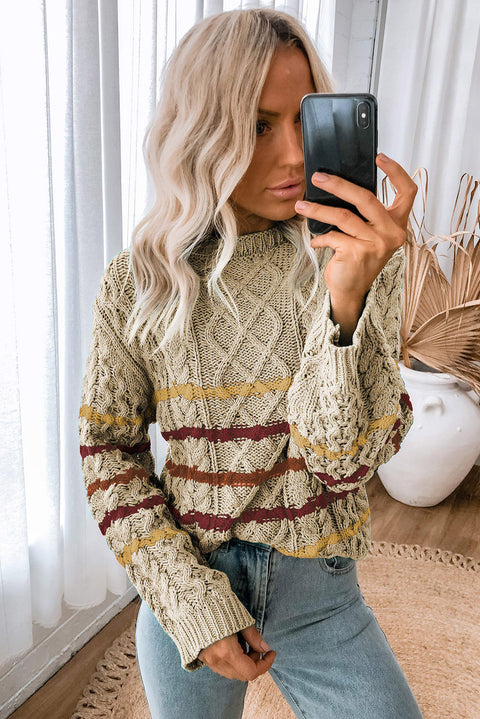 Striped Color Block Textured Knit Pullover Sweater