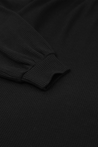 Square Neck Puff Sleeve Waffle Knit Top