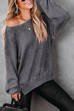 Waffle Knit Side Slit Pullover Top