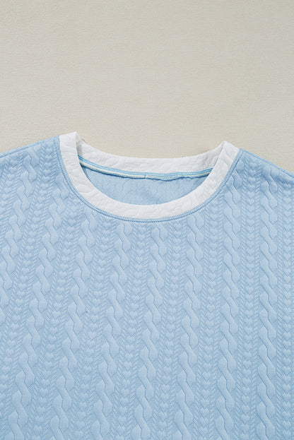 Ensemble débardeur et pantalon taille haute à bordures colorblock texturées bleu Beau