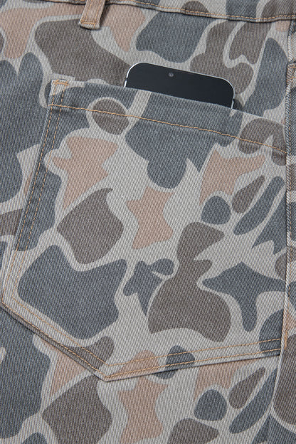 Multicolour Plus Size Camouflage Print High Rise Barrel Jeans