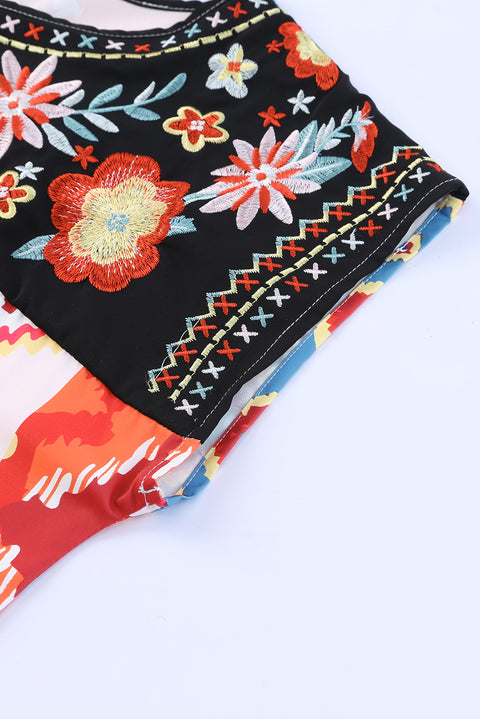 Multicolor Floral Aztec Geometric Cap Sleeve Top