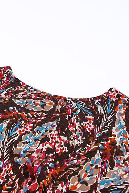 Blackish Plant Print Balloon Sleeve Curvy Dress