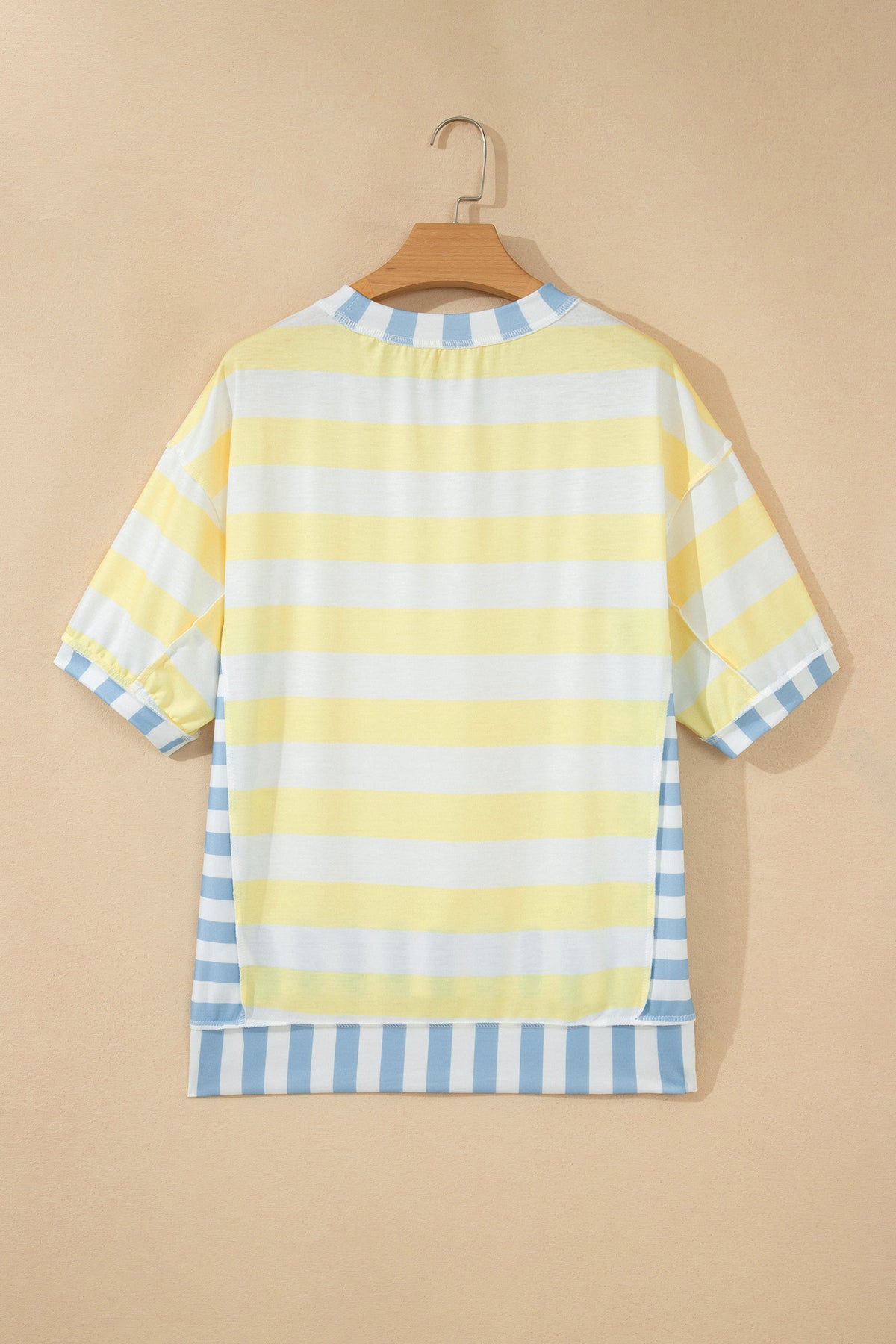 Yellow Stripe Exposed Seam Contrast Patchwork Oversized Top