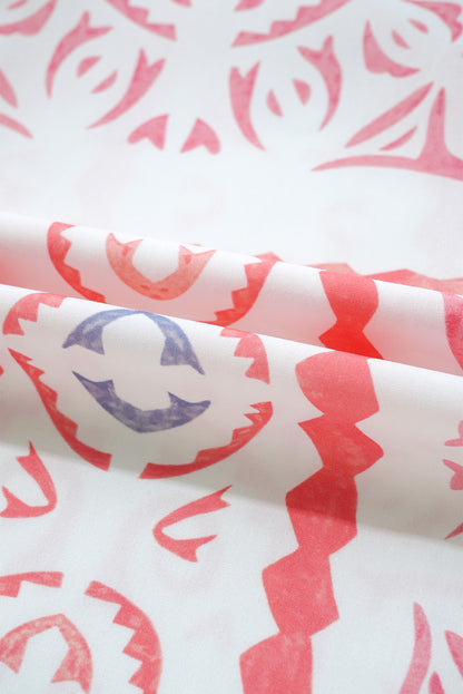 Chemisier à manches bouffantes et col poète smocké imprimé vintage fleur du désert