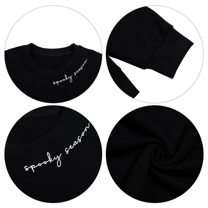 Black Spooky Season Halloween Ghost Printed Drop Shoulder Sweatshirt