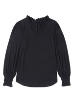 Frill V Neck Puff Long Sleeve Top
