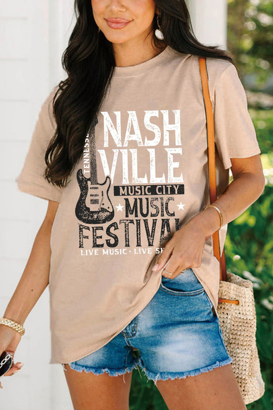 Khaki NASHVILLE MUSIC FESTIVAL Guitar Graphic T Shirt