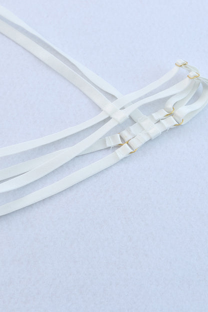 3 piezas set de lencería de malla de encaje con liguero de plumas 