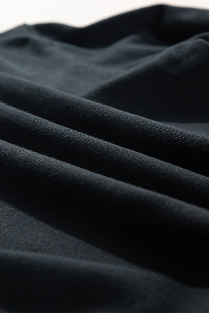 Black Plain Drop Shoulder Crewneck Pullover Sweatshirt