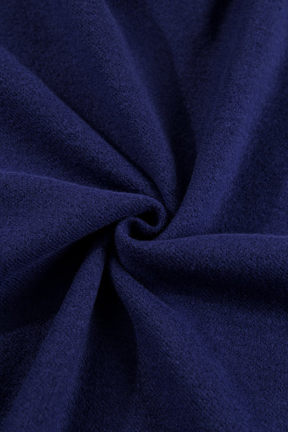 Navy Blue Solid Fleece Lined Drop Shoulder High Low Sweatshirt