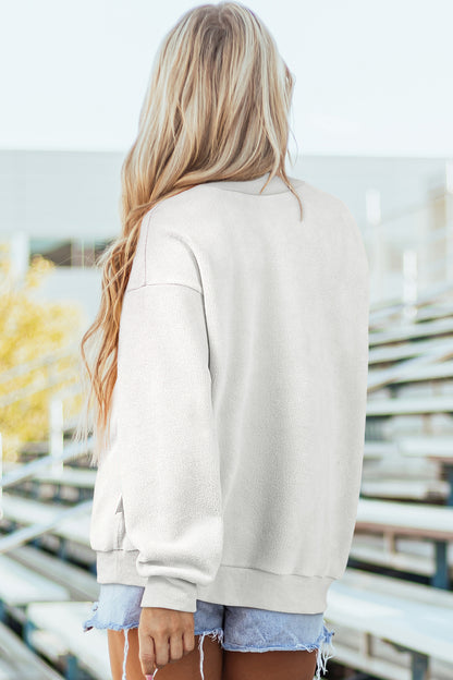 Dark Blue Oversize Drop Shoulder Reversible Mock Neck Sweatshirt