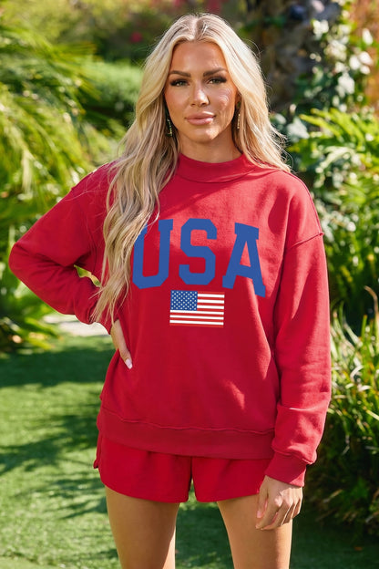 Light Grey Mock Neck Reversible USA/America Graphic Sweatshirt