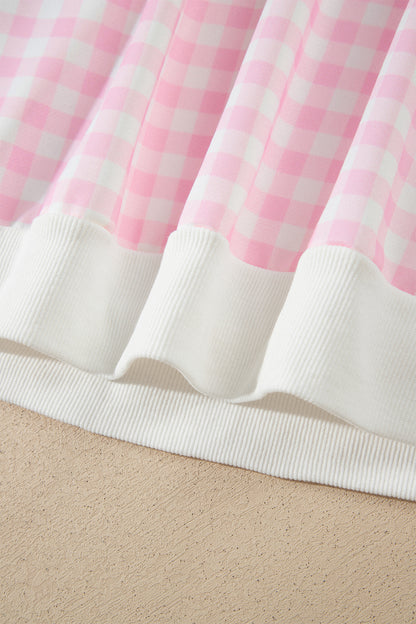 Pink Plaid Long Sleeve Two Piece Pant Set