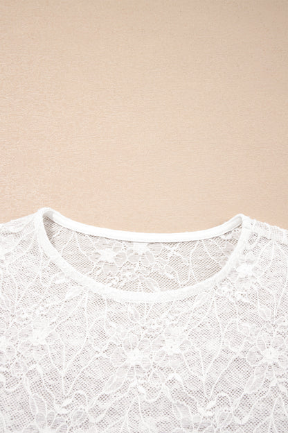 Beige Long Sleeve Sheer Mesh Lace Top
