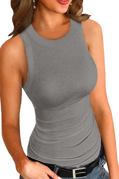 Top sin mangas de corte slim de punto de canalé liso 