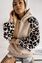 Khaki Leopard Bishop Sleeve Hooded Sweatshirt